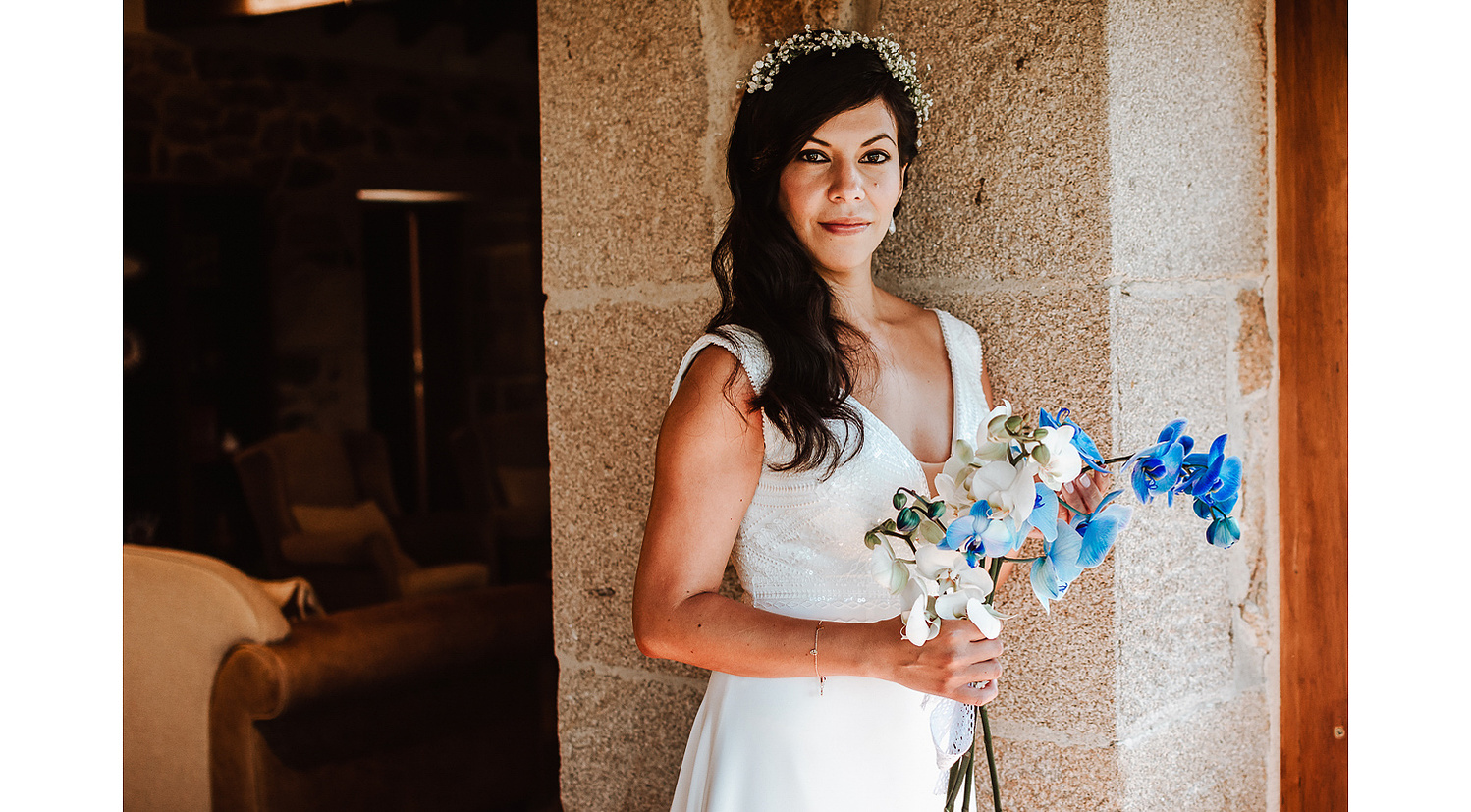 Novia con ramo de novia azul