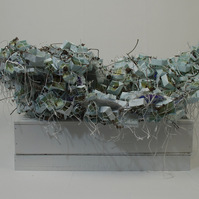 CDs, paint, mod podge, paper, twigs, jump rings, strings
18" x 46" x 28"
