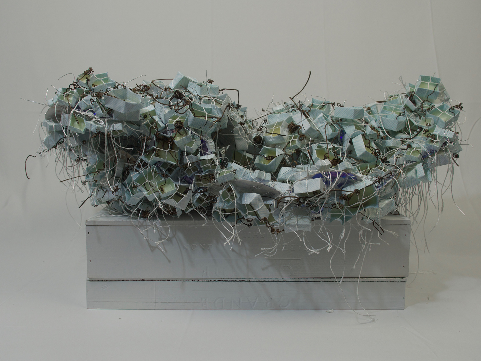CDs, paint, mod podge, paper, twigs, jump rings, strings
18" x 46" x 28"