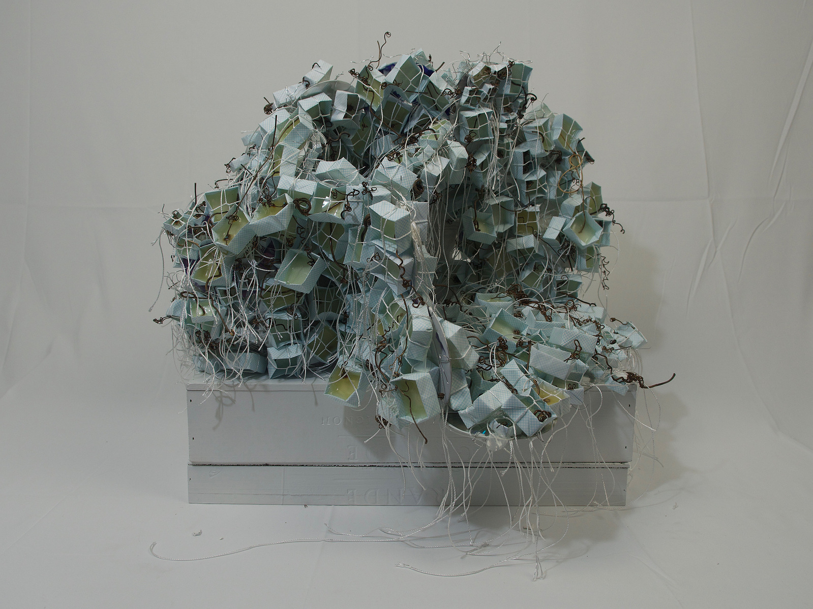 CDs, paint, mod podge, paper, vine, jump rings, string, wire
38" x 32" x 32"