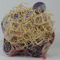 CDs, spray paint, sticks, mod podge
38" x 32" x 41"
