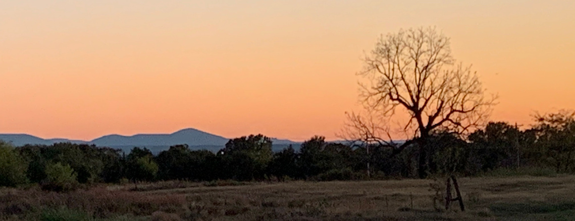 View of the Ouachita mountains at dusk from Mountain View Cottage Retreat near Van Buren, Arkansas  