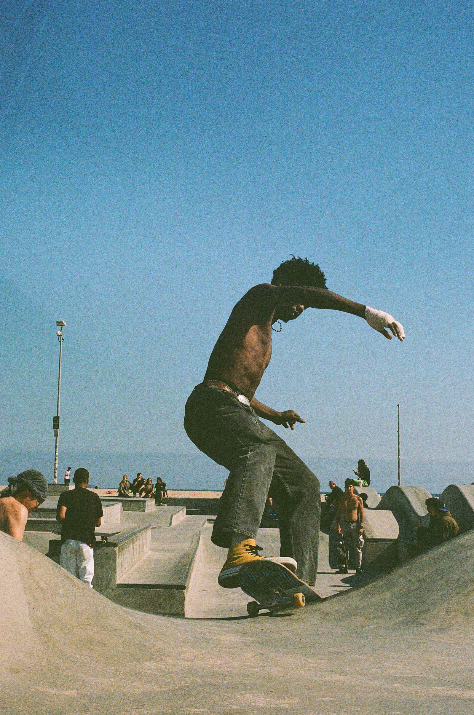 Skateboarding at the skatepark in Venice Beach, California. 
