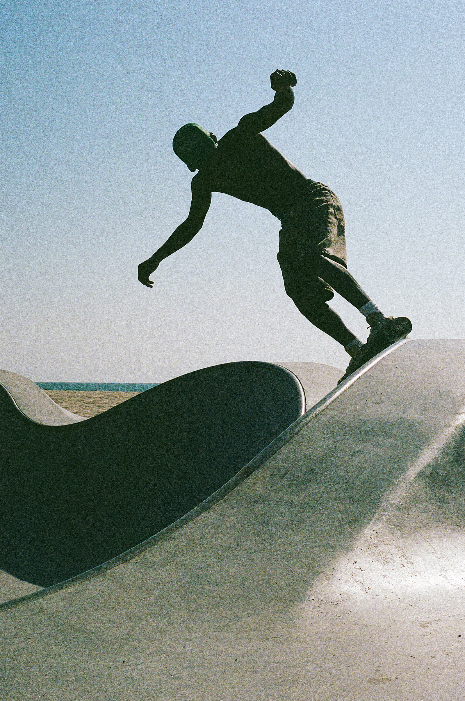 Skateboarding at the skatepark in Venice Beach, California. 
