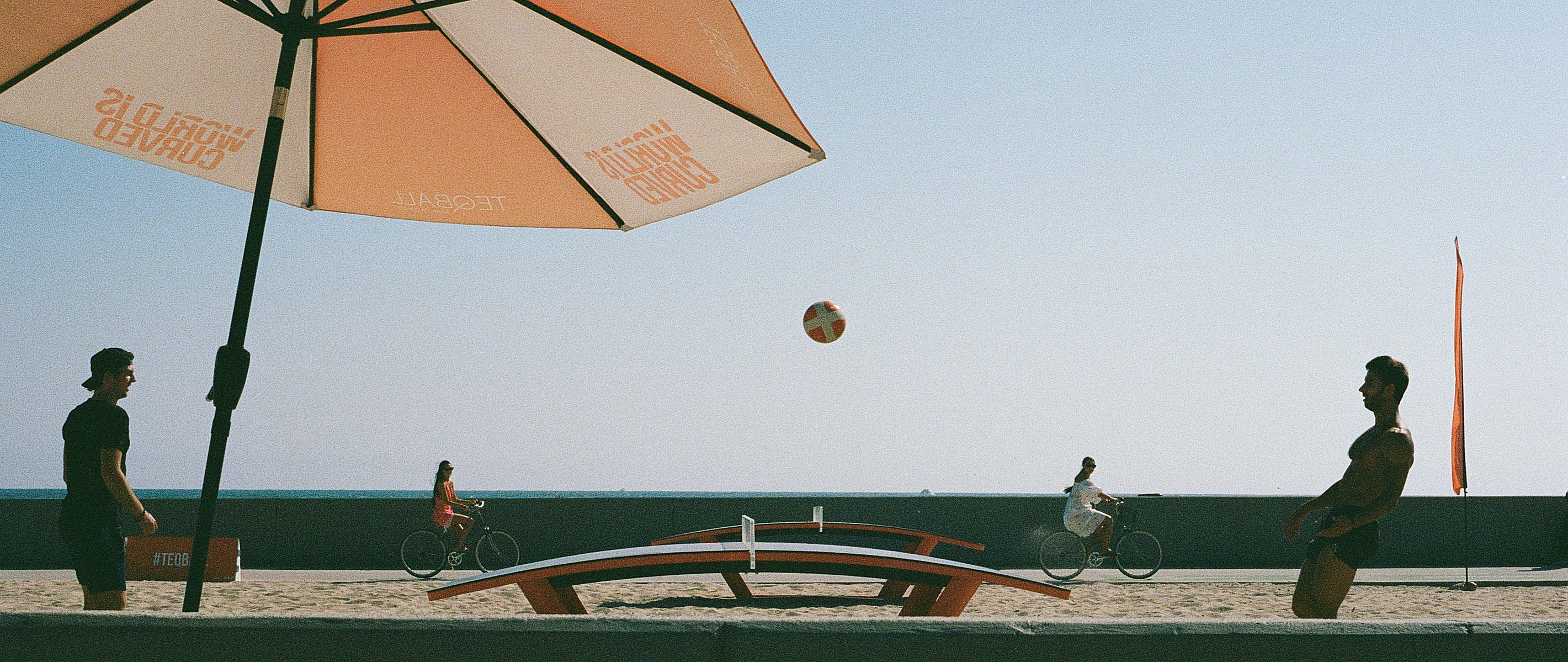Teqball on a summer day at Venice Beach, California. 