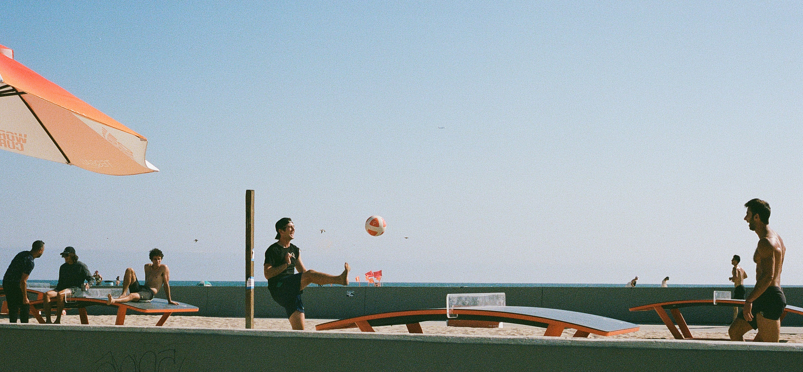 Teqball on a summer day at Venice Beach, California. 
