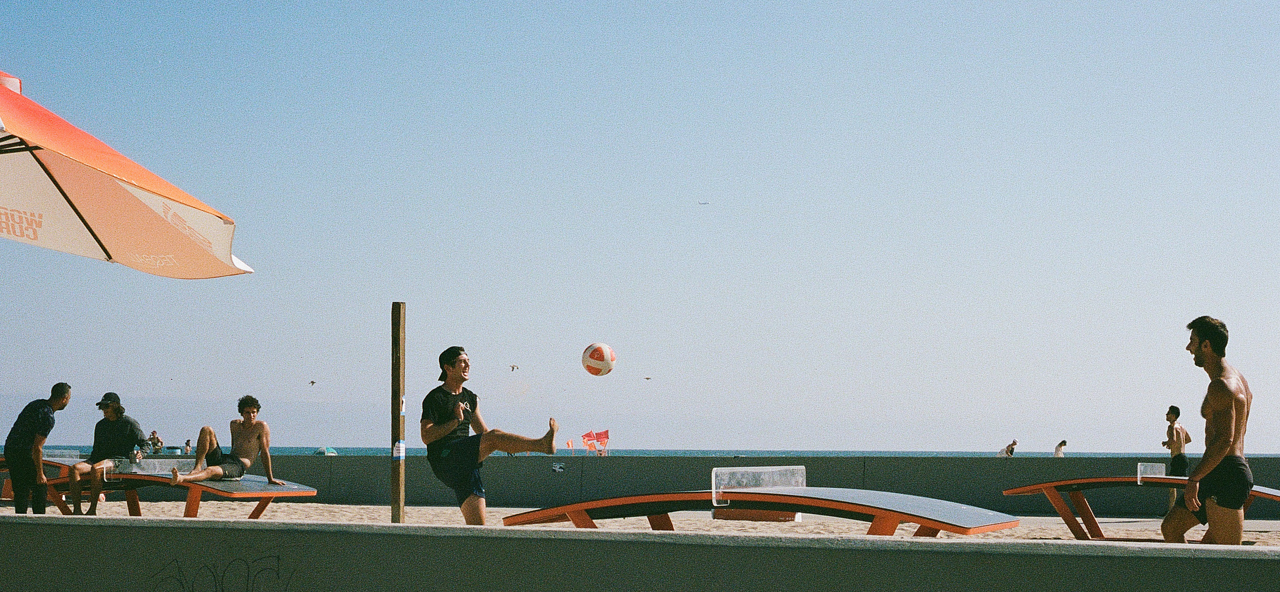 Teqball on a summer day at Venice Beach, California. 