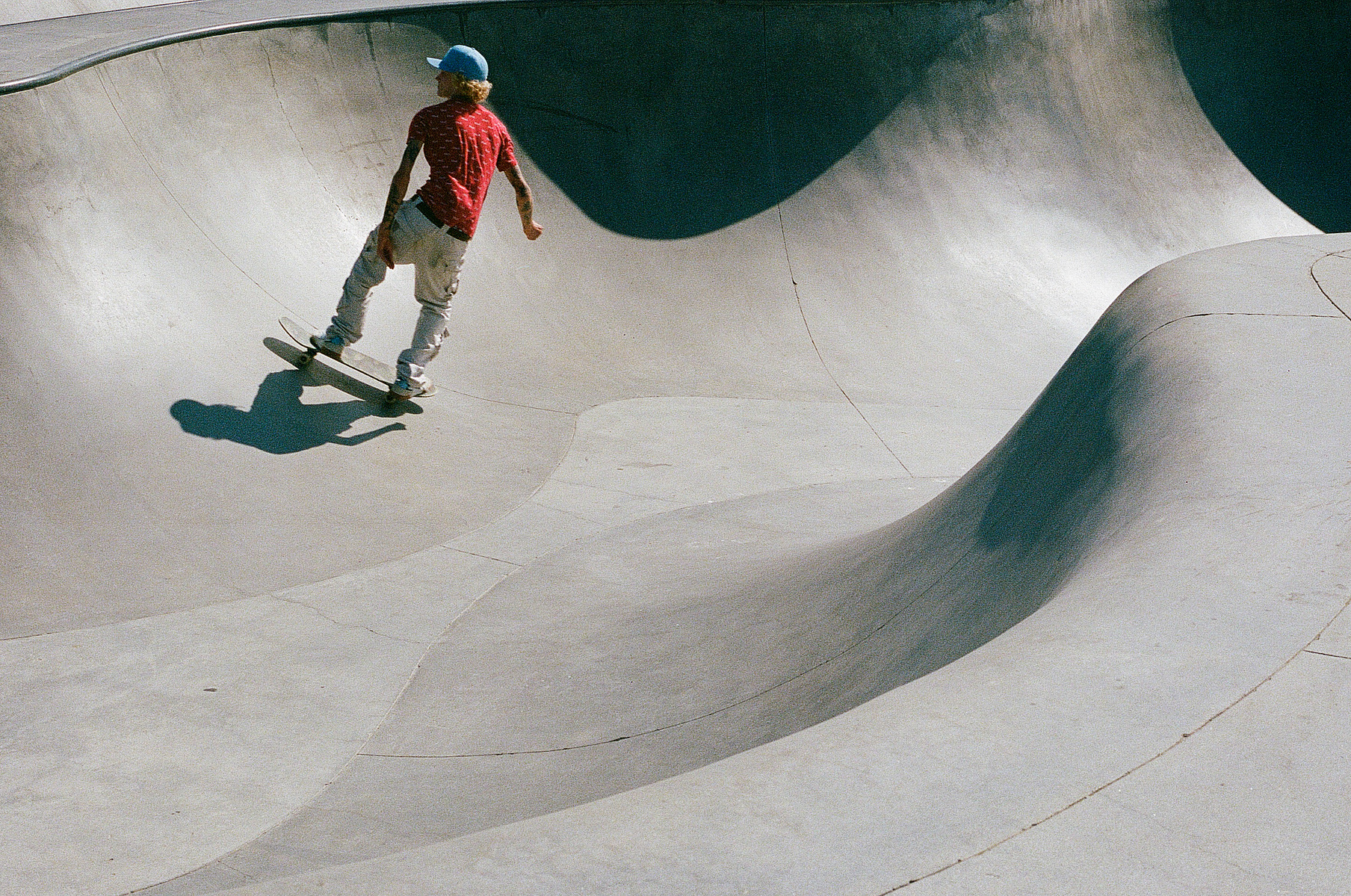 Skateboarding at the skatepark in Venice Beach, California. 