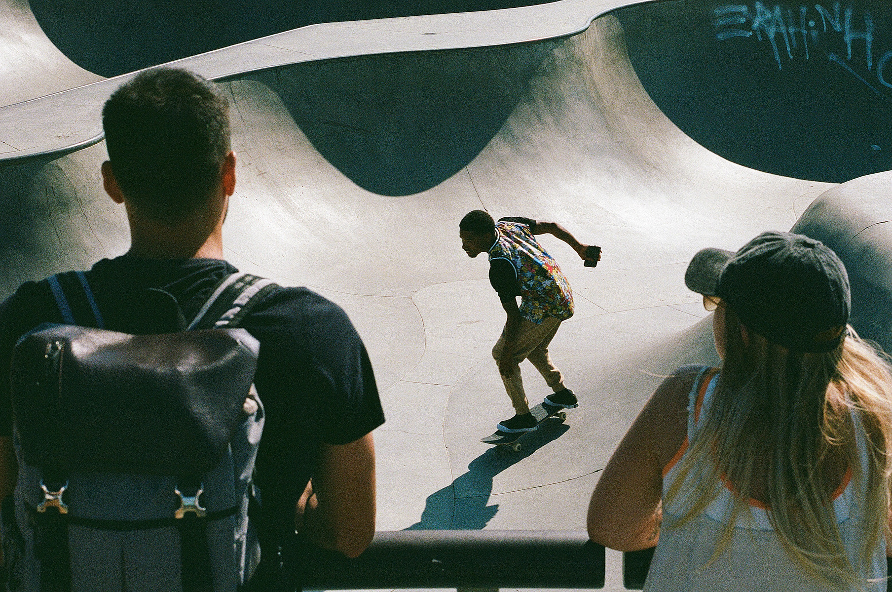 Skateboarding at the skatepark in Venice Beach, California. 