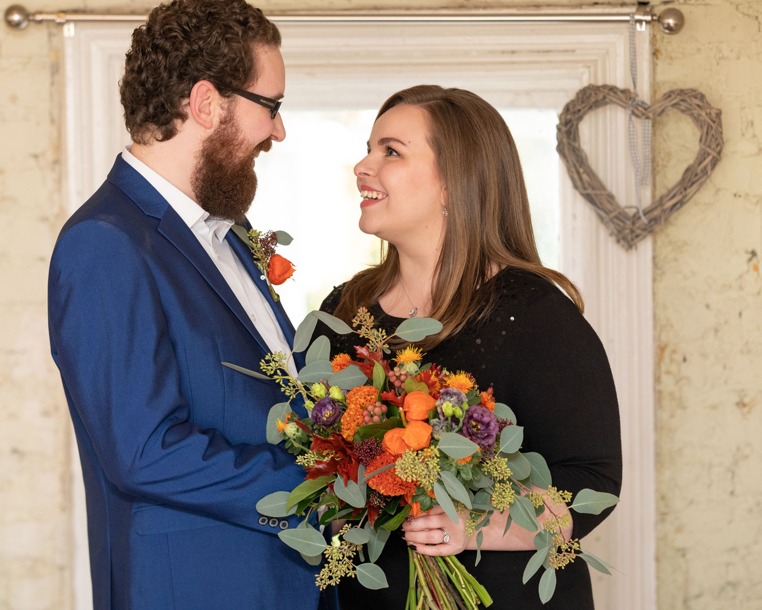 Side profile wedding portrait of newlyweds bride and groom at Civil wedding ceremony in Dublin professional photographer