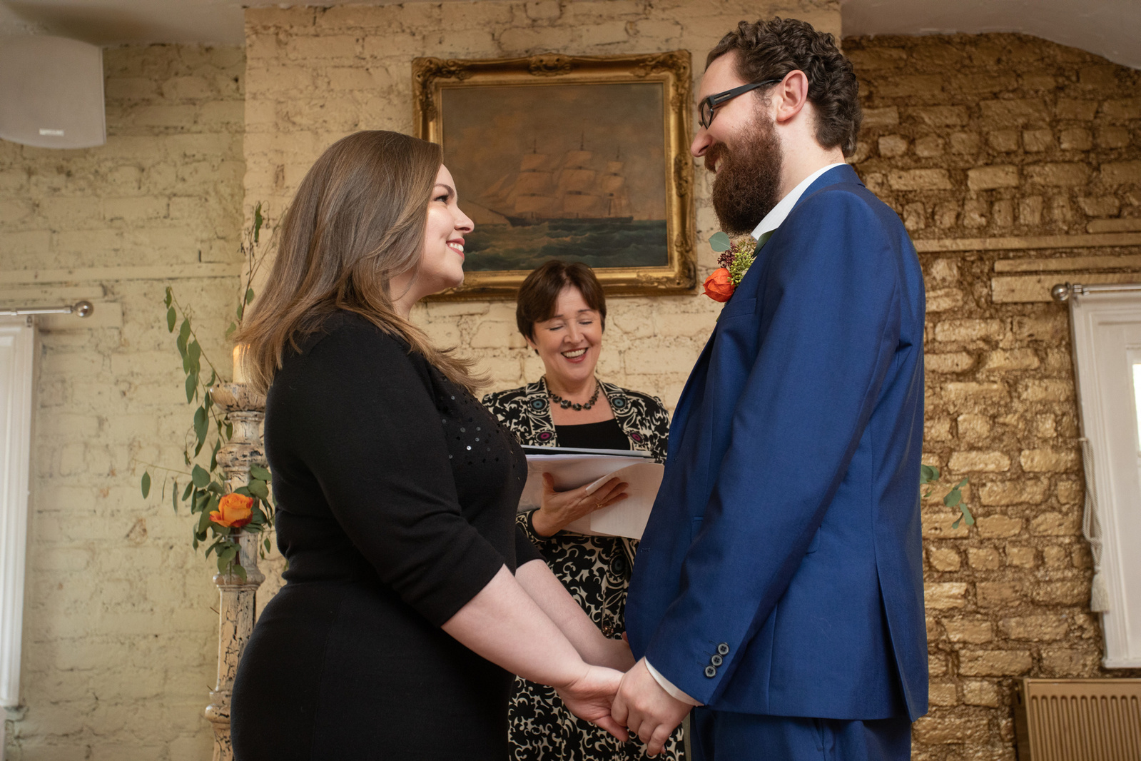 Side profile wedding portrait of newlyweds bride and groom exchanging their vows at Civil wedding ceremony in Dublin professional photographer
