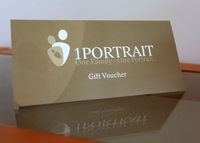 Cover of a photography gift voucher for 1PORTRAIT Professional Family and pet photography portrait studio in Dublin www.1portrait.ie