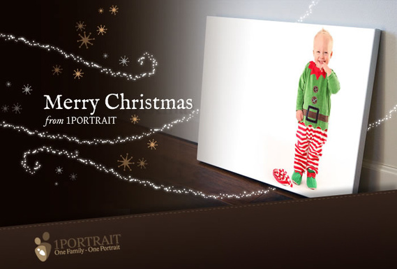 Christmas portrait of young blonde boy wearing elf costume in professional family portrait photography studio with white background offering Photography Gift Voucher Unique personal Christmas gift special offer