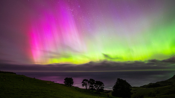Aurora Australis (Southern lights) Near Dunedin, New Zealand