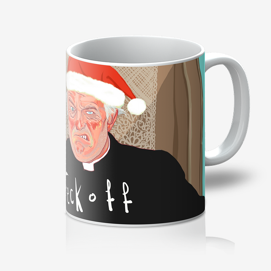Father Jack 110z Mug from hit TV sitcom Father Jack. Features his catchphrase "Feel Off".   It is the ultimate gift for Christmas especially for dads and grumpy sods.  Artwork by Ryan Hodge illustration. 