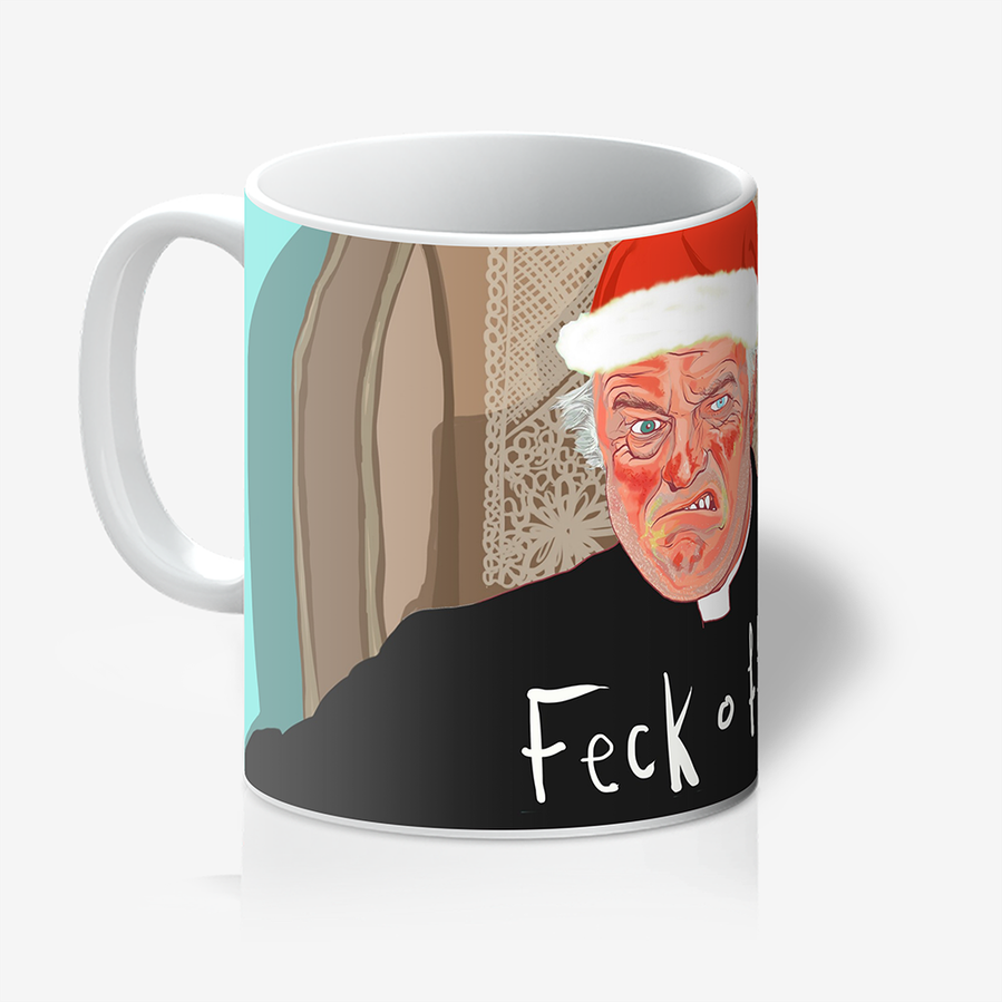 Father Jack 110z Mug from hit TV sitcom Father Jack. Features his catchphrase "Feel Off".   It is the ultimate gift for Christmas especially for dads and grumpy sods.  Artwork by Ryan Hodge illustration. 