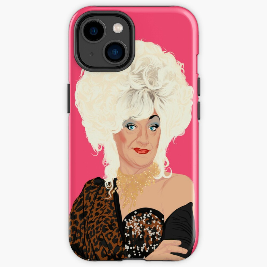 Drag Queen Lily Savage iPhone case with pink background. Art by Ryan Hodge illustration. Tough case, shock absorbent, damage resistant. Snap Case