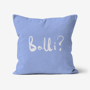 Faux suede throw cushion featuring a portrait of Patsy Stone with text on reverse 'Bolli?' by Ryan Hodge illustration.  Available in various sizes.  