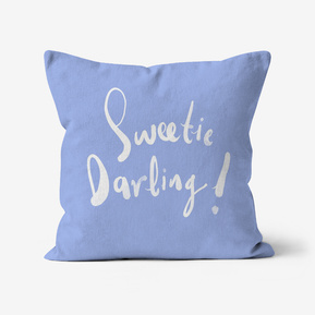 Faux suede throw cushion featuring a portrait of Edina Monsoon with catch phrase 