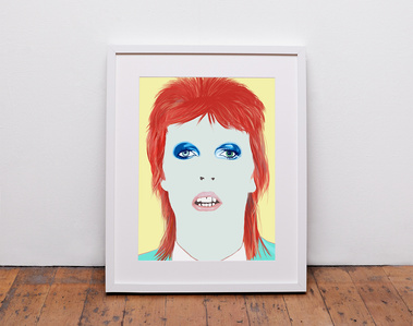 David Bowie portrait as Ziggy Stardust by Ryan Hodge illustration.  Inspired by the music video for 'Life on Mars'.  A fine art gicée print available in sizes A4, A3, A2 & A1 framed or print only. 