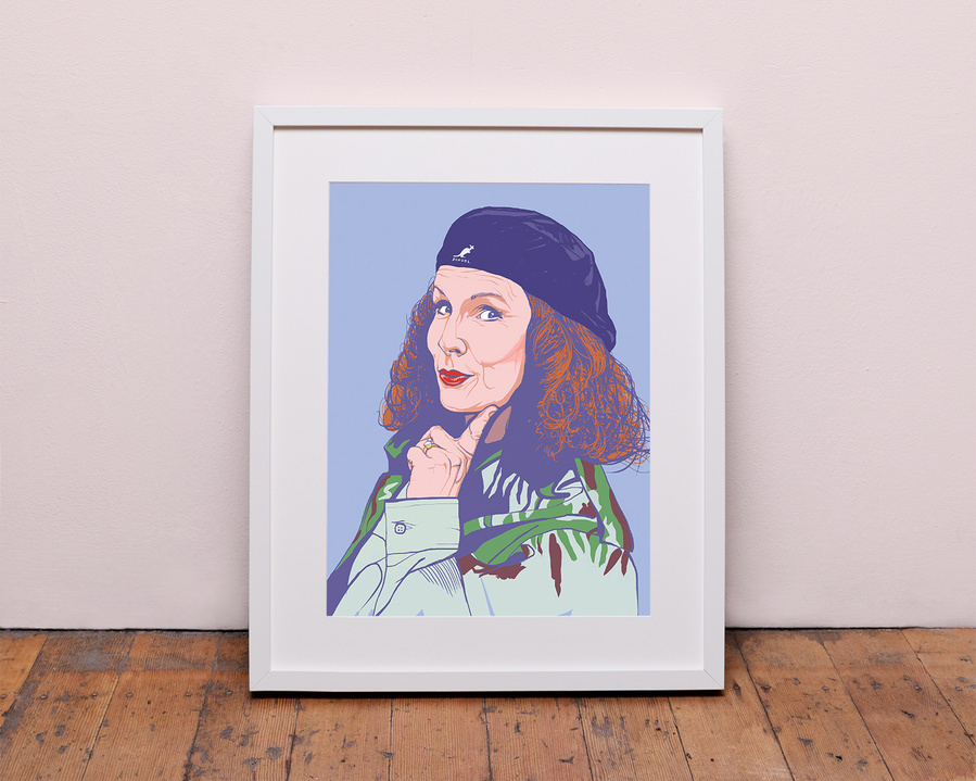Edina Monsoon Fine Art Giclée print by Ryan Hodge celebrates the Absolutely Fabulous sitcom by Jennifer Saunders. Buy as a print only or framed option in sizes A4, A3, A2 or A1.  Sweetie Darling!