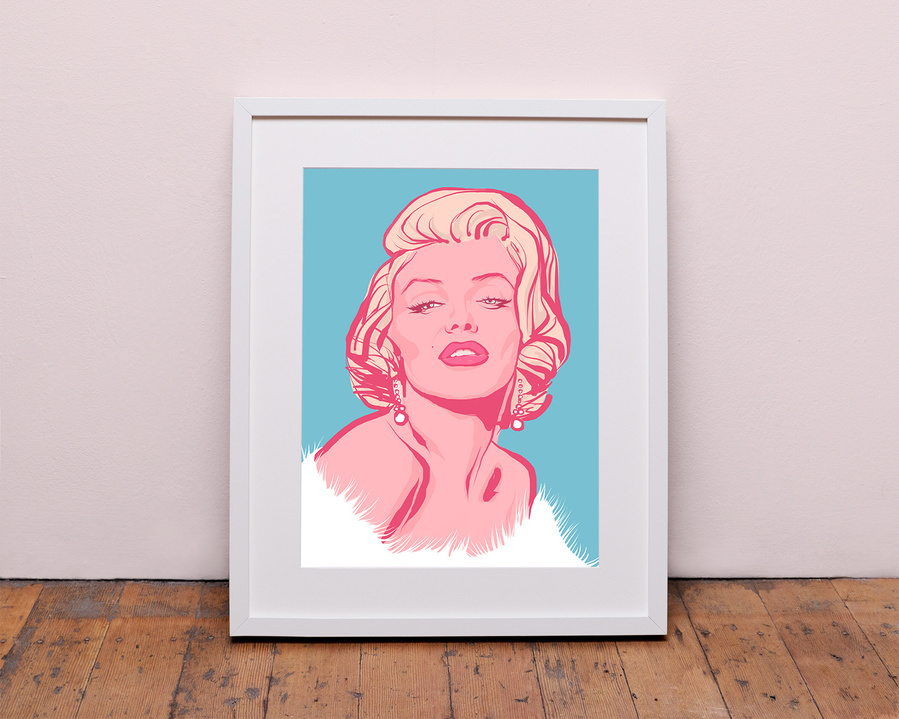 Fine art giclée print of Marilyn Monroe as by Ryan Hodge illustration.  Available in sizes A4, A3 and A2.  Framed and print only versions.  