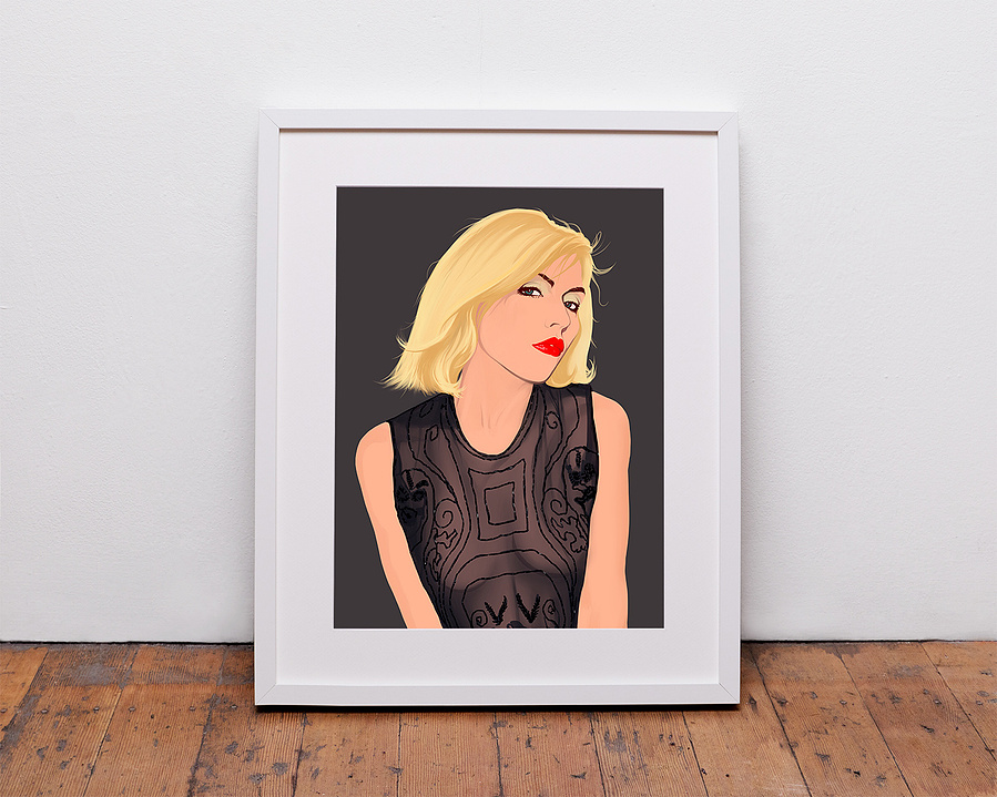 Fine art giclée print of Blondie's front lady, Debbie Harry by Ryan Hodge illustration.  Inspired by a promo photograph for their debut album. Available in sizes A4, A3 and A2.  Framed and print only versions.  