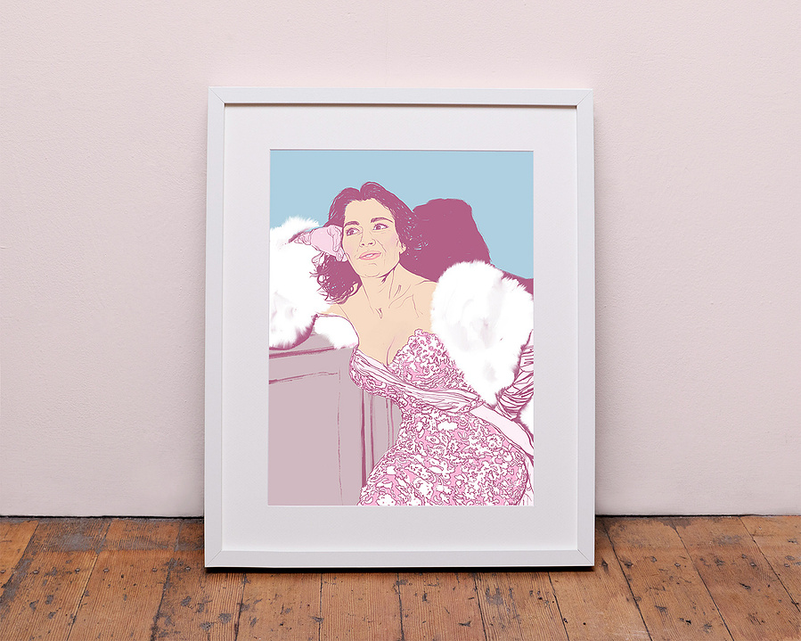 Nigella Lawson, British celebrity TV chef.  Sex symbol. A portrait by Ryan Hodge illustration.  Prints available in sizes A4, A3, A2 & A1 Framed or print only. He had a chaotic style and was often seen drinking a glass of wine while presenting. 