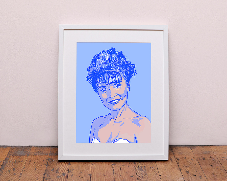 Fine art giclée print of Sheryl Lee as Laura Palmer the central character of the cult series Twin Peaks by David Lynch. Homecoming Queen.  Artwork by Ryan Hodge illustration.  Available in sizes A4, A3 and A2.  Framed and print only versions.  