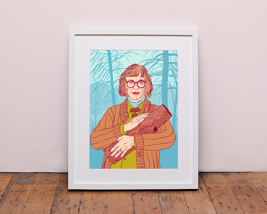 Fine art giclée print of the Log Lady Margaret Laterman, the much loved character of the cult series Twin Peaks by David Lynch. Artwork by Ryan Hodge illustration.  Available in sizes A4, A3 and A2.  Framed and print only versions.  