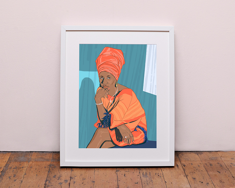 Aretha Franklin by Ryan Hodge illustration - African - American soul and gospel singer, songwriter and piano player. known as the "Queen of Soul".  Prints and Framed prints available in sizes A4, A3, A2 & A1.