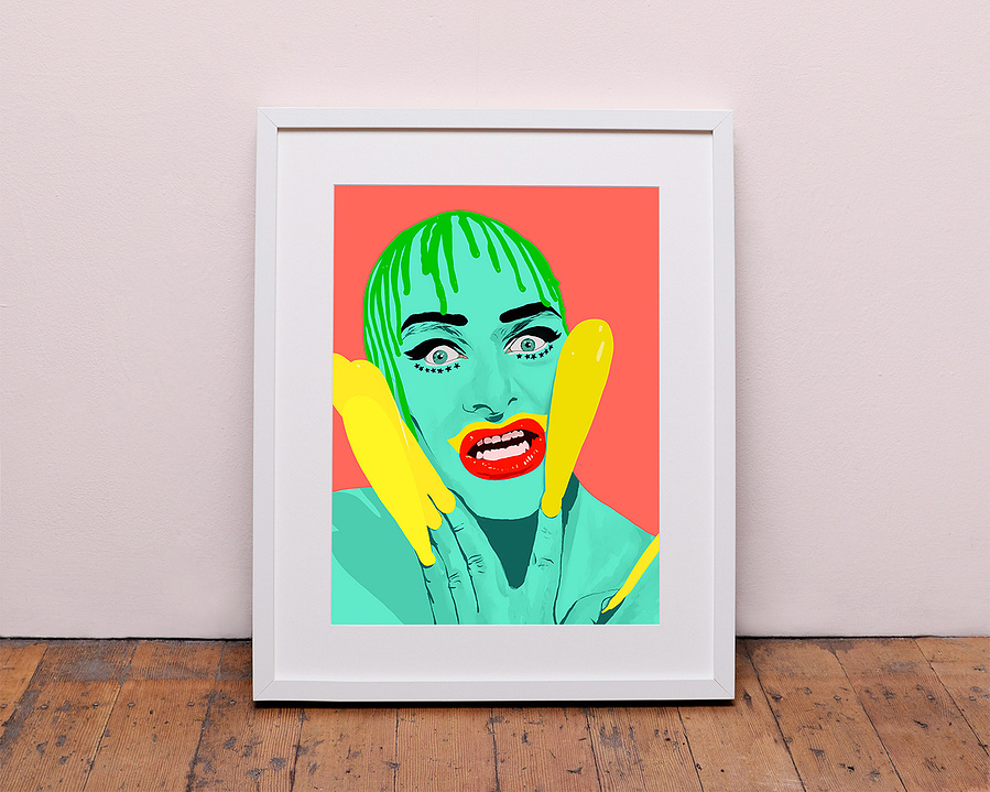 Club Kid pioneer  performance artist Leigh Bowery. An art print by Ryan Hodge illustration.  He is a gay icon.  Framed and Print only options in sizes A4, A3 A2, A1 