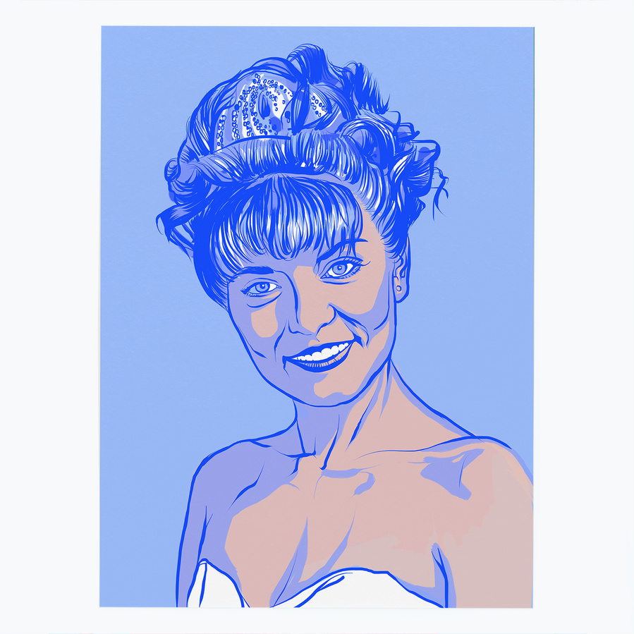 Fine art giclée print of Sheryl Lee as Laura Palmer the central character of the cult series Twin Peaks by David Lynch. Homecoming queen. Artwork by Ryan Hodge illustration.  Available in sizes A4, A3 and A2.  Framed and print only versions.  
