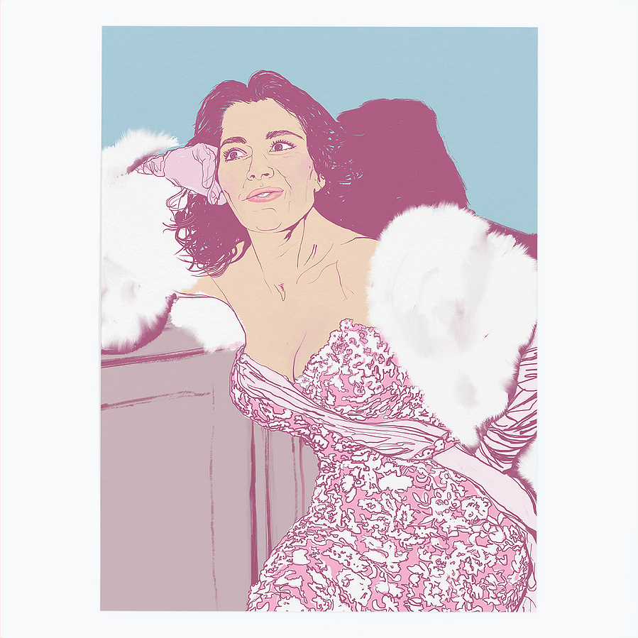 Nigella Lawson, British celebrity TV chef.  Sex symbol. A portrait by Ryan Hodge illustration.  Prints available in sizes A4, A3, A2 & A1 Framed or print only. He had a chaotic style and was often seen drinking a glass of wine while presenting. 