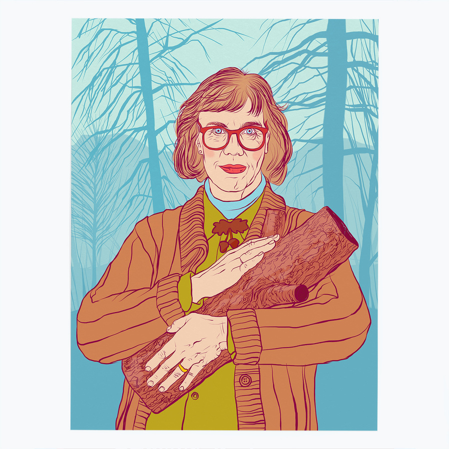 Fine art giclée print of the Log Lady Margaret Laterman, the much loved character of the cult series Twin Peaks by David Lynch. Artwork by Ryan Hodge illustration.  Available in sizes A4, A3 and A2.  Framed and print only versions.  