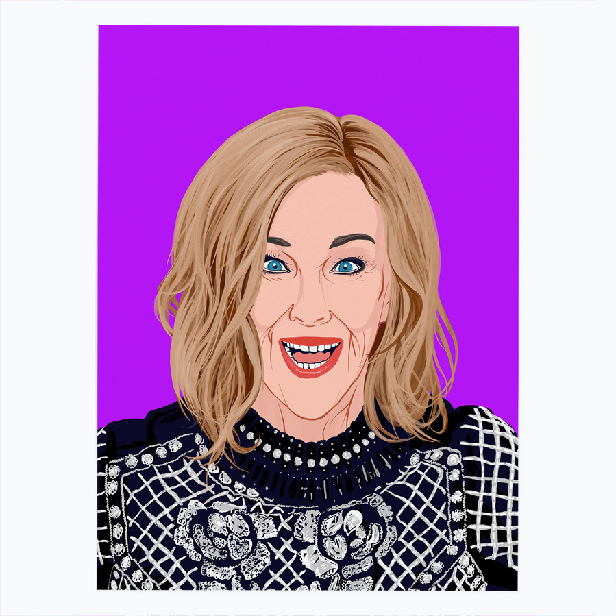 Catherine O'Hara as Moira Rose from the hit TV show Schitt's Creek.  Illustration by Ryan Hodge.  Available in sizes A4, A3, A2 - Framed and print only. 