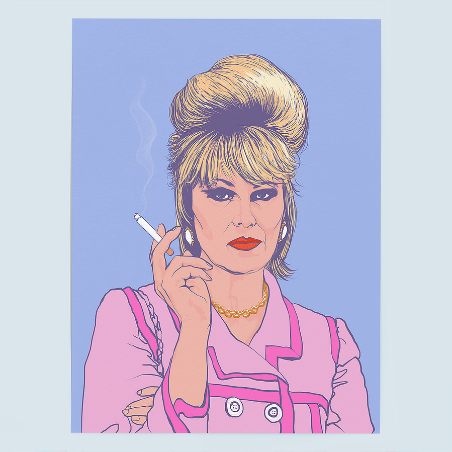 Absolutely Fabulous illustration of Patsy Stone by Ryan Hodge. Available in various sizes as a framed or Print only option. 