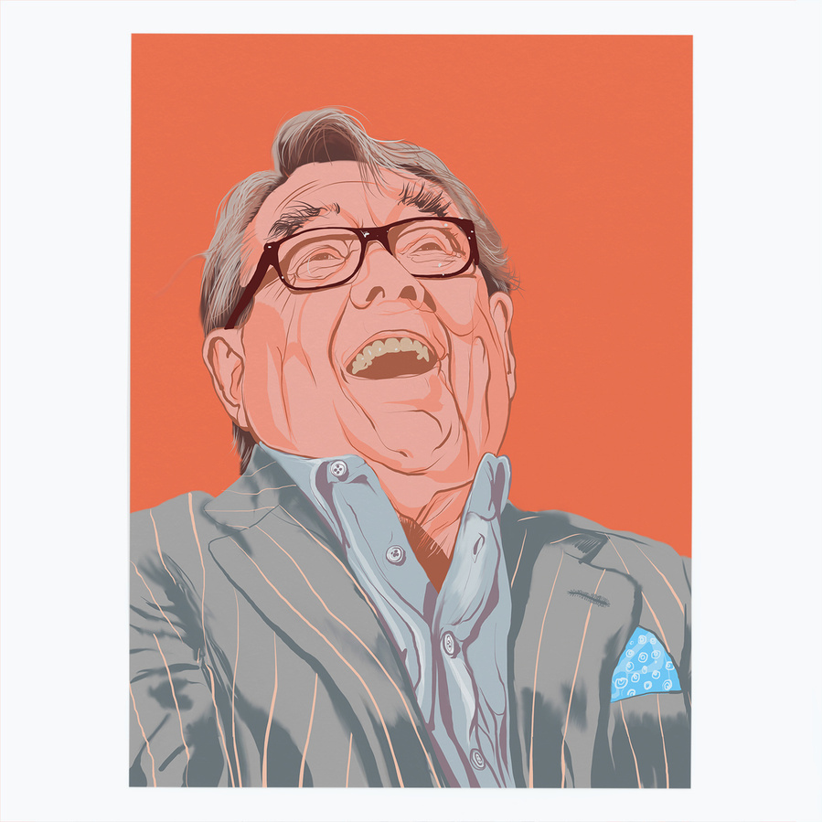 A portrait of Ronnie Corbett of the two Ronnie's by Ryan Hodge illustration.  Comedian and national treasure. The fine art giclée print is available in sizes A4, A3 & A2, framed or print only.