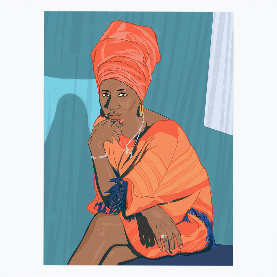 Aretha Franklin by Ryan Hodge illustration - African - American soul and gospel singer, songwriter and piano player. known as the "Queen of Soul".  Prints and Framed prints available in sizes A4, A3, A2 & A1.