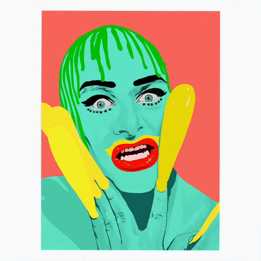 Club Kid pioneer  performance artist Leigh Bowery. An art print by Ryan Hodge illustration.  He is a gay icon.  Framed and Print only options in sizes A4, A3 A2, A1 