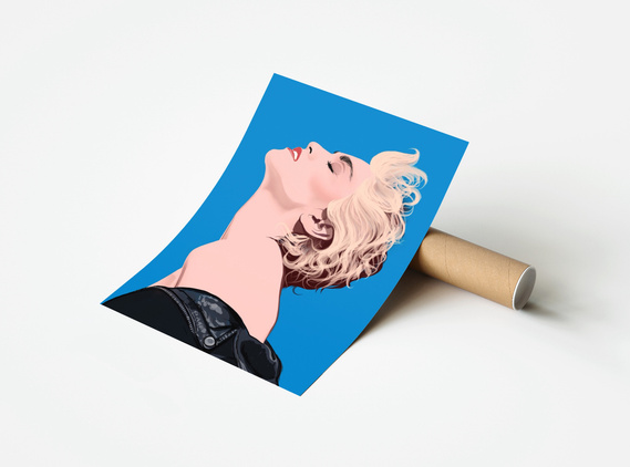Madonna by Ryan Hodge illustration.  Fine art print available as a fine art print with optional framing. Inspired by the album True Blue.  Queen of pop. 
