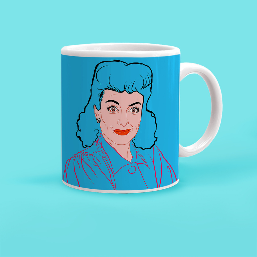 Joan Crawford  11oz ceramic mug features artwork by Ryan Hodge illustration and "Don't Fuck With Me Fellas!" Quote. Dishwasher safe, chip and scratch resistant.  Perfect office gift idea, birthday gift. Hollywood actress and gay icon.  