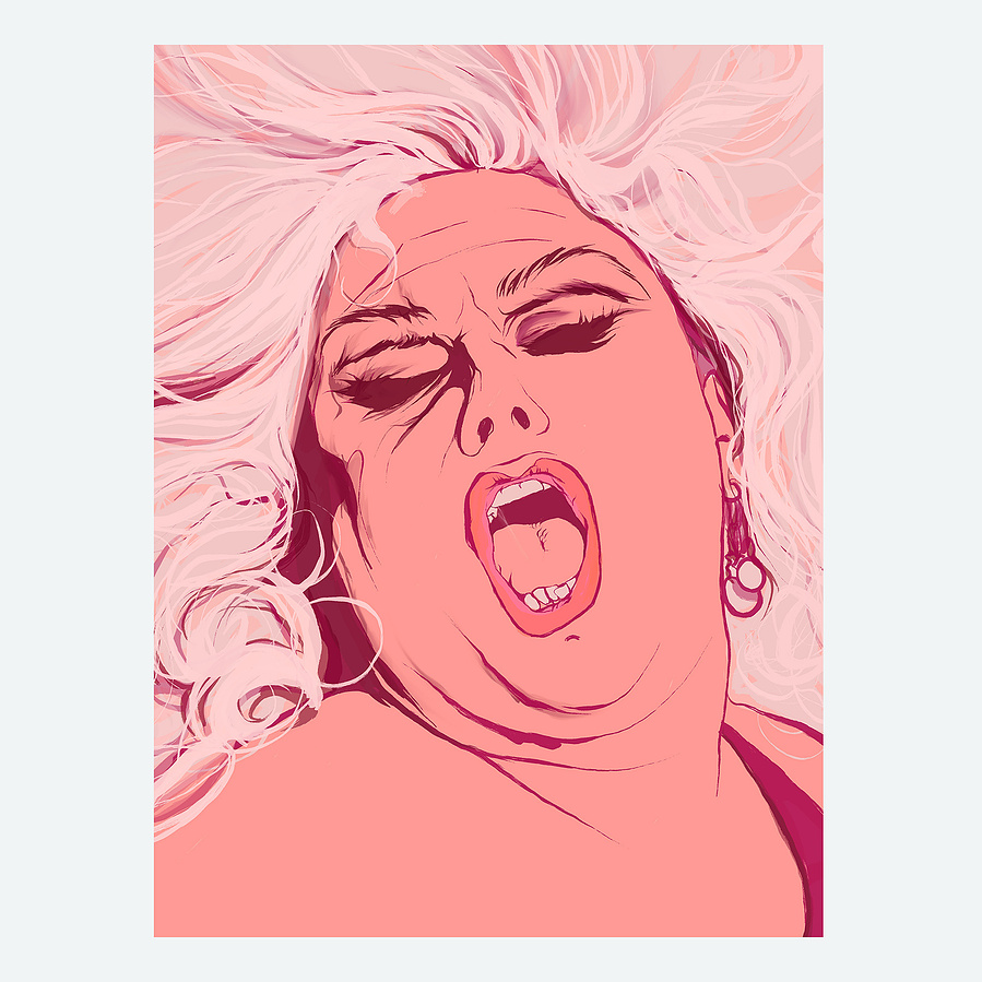 Divine, the most beautiful Drag Queen in the world.  Pure ECSTASY. An illustrated portrait by Ryan Hodge illustration.  Available as a fine art giclée print in sizes A4, A3 and A2 print only and framed.