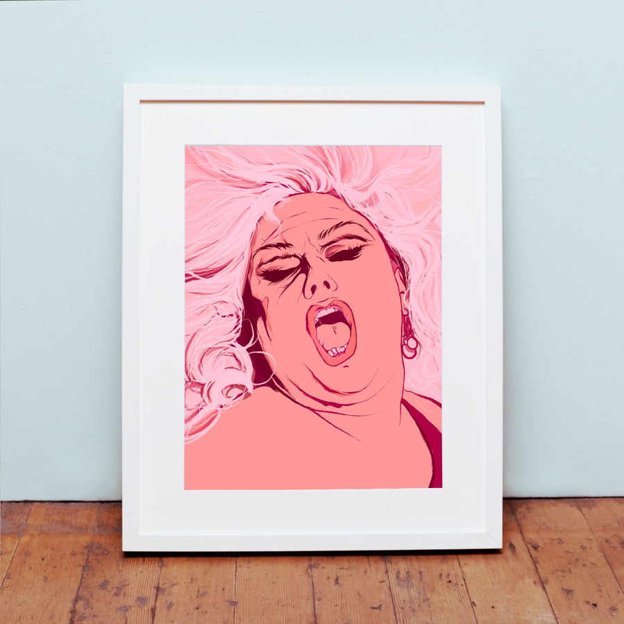 Divine, the most beautiful Drag Queen in the world.  Pure ECSTASY. An illustrated portrait by Ryan Hodge illustration.  Available as a fine art giclée print in sizes A4, A3 and A2 print only and framed.