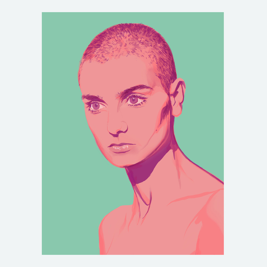 Dublin Born Sinead Marie Bernadette O'Connor born 8 December 1966 – 26 July 2023.  Singer songwriter and political campaigner.  Giclée art print with optional framing. Available in sizes A4, A3 & A2. Artwork by Ryan Hodge illustration.