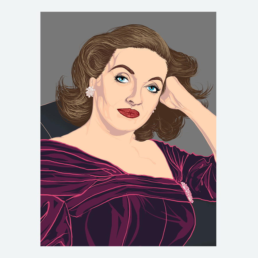 Bette Davis in All About Eve - A Giclée fine art print by Ryan Hodge illustration. 
Available as a framed print and print only in sizes A4, A3, A2 and A1. 