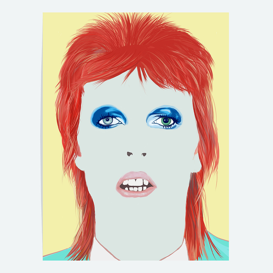 David Bowie portrait as Ziggy Stardust by Ryan Hodge illustration.  Inspired by the music video for 'Life on Mars'.  A fine art gicée print available in sizes A4, A3, A2 & A1 framed or print only. 