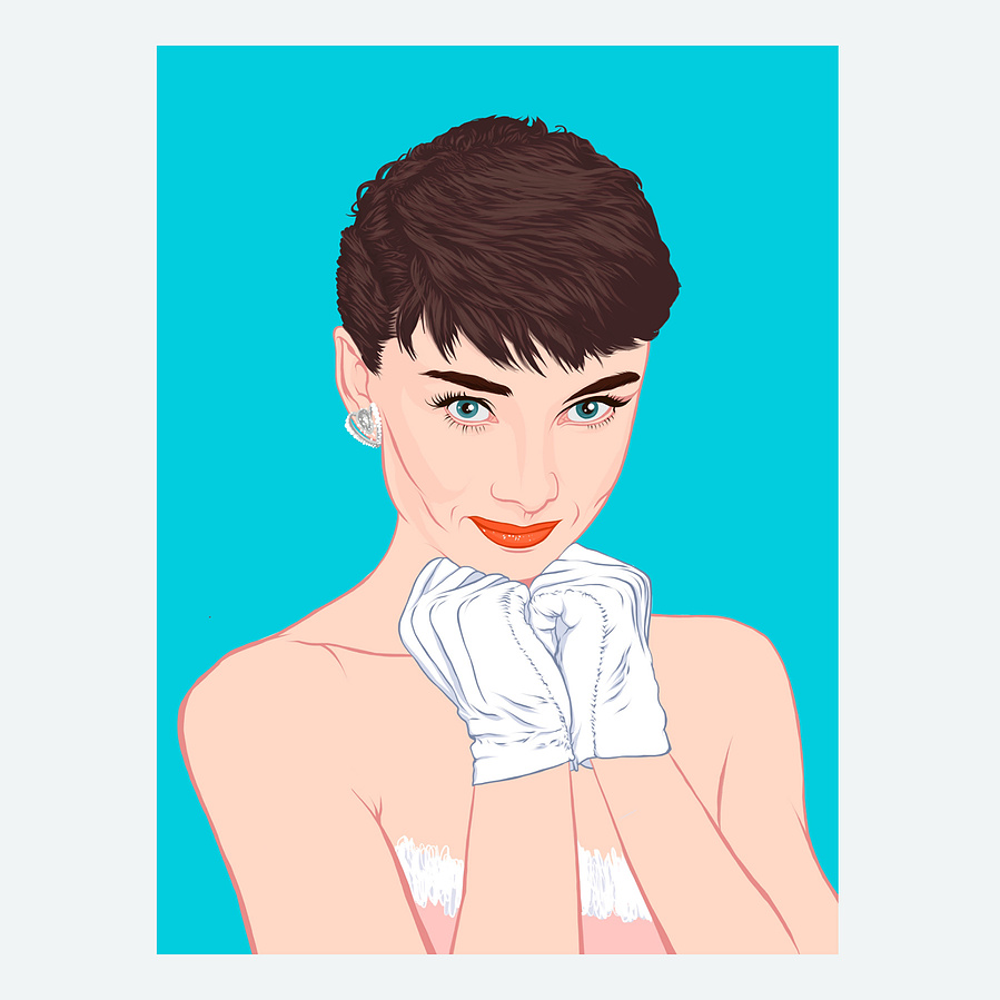 Audrey Hepburn in Breakfast at Tiffany's  - A Giclée fine art print by Ryan Hodge illustration. 
Available as a framed print and print only in sizes A4, A3, A2 and A1. 