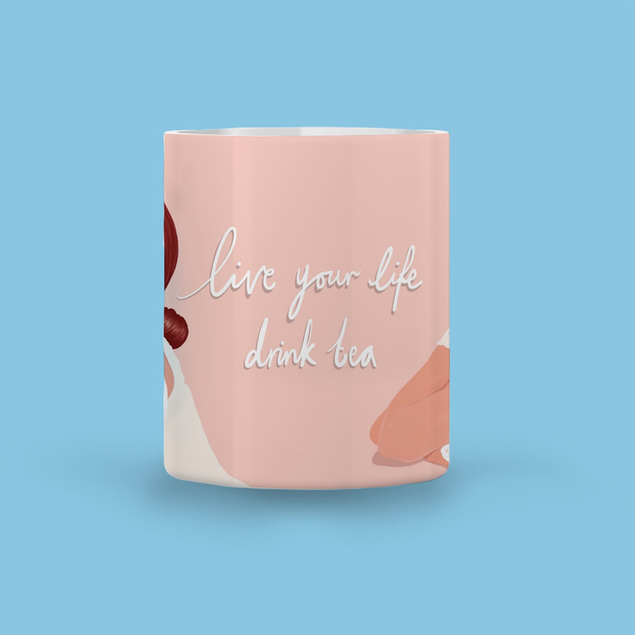 11oz ceramic mug featuring artwork by Ryan Hodge illustration. Slogan - Live your life be free or Live your life drink tea. international shipping. 80 pop legend, the Gogo's.