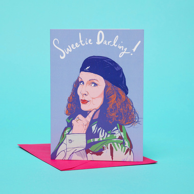 Happy birthday you piece of filth.  An A6 greetings card with pick envelope featuring Absolutely Fabulous star Edina Monsoon played by Jennifer Saunders. 